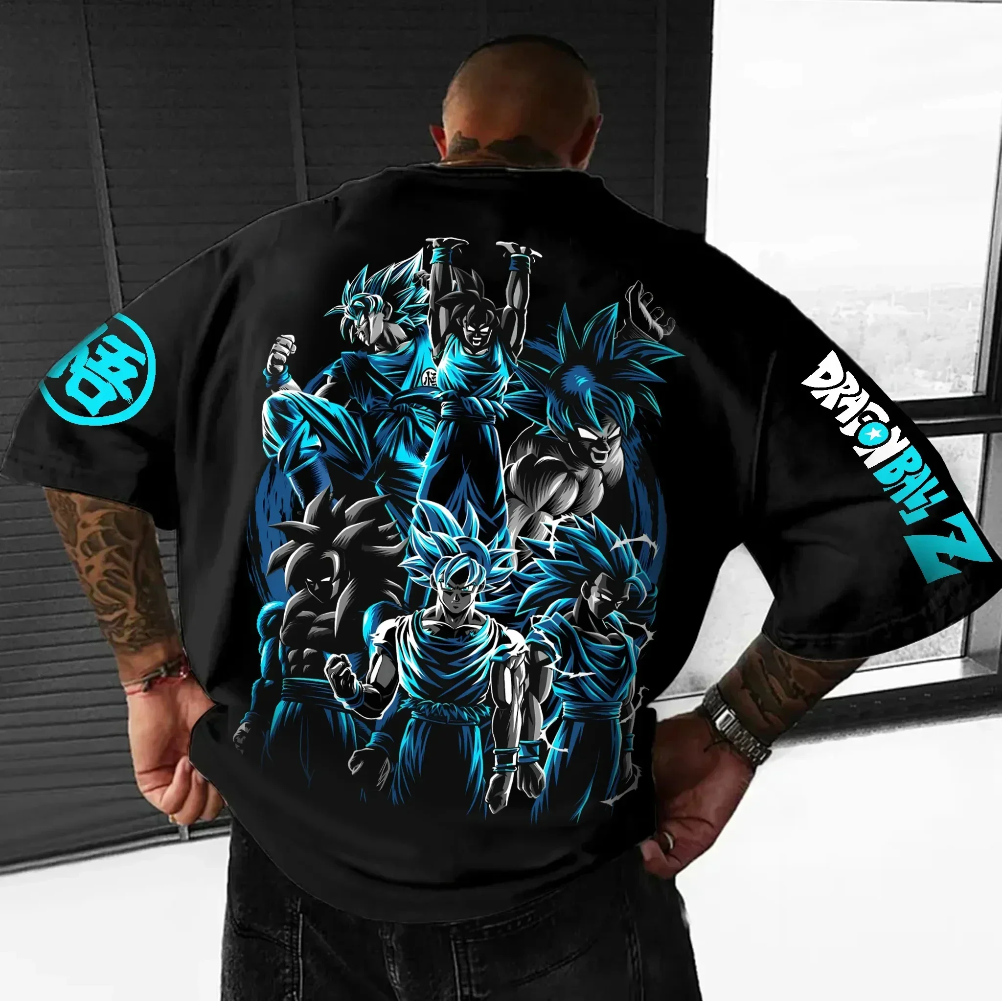 드래곤 볼 의상 애니메이션 Goku Black Super Saiyan 프린트 여름 의류 남성용 반팔 티셔츠 Y2K High Street Fashion