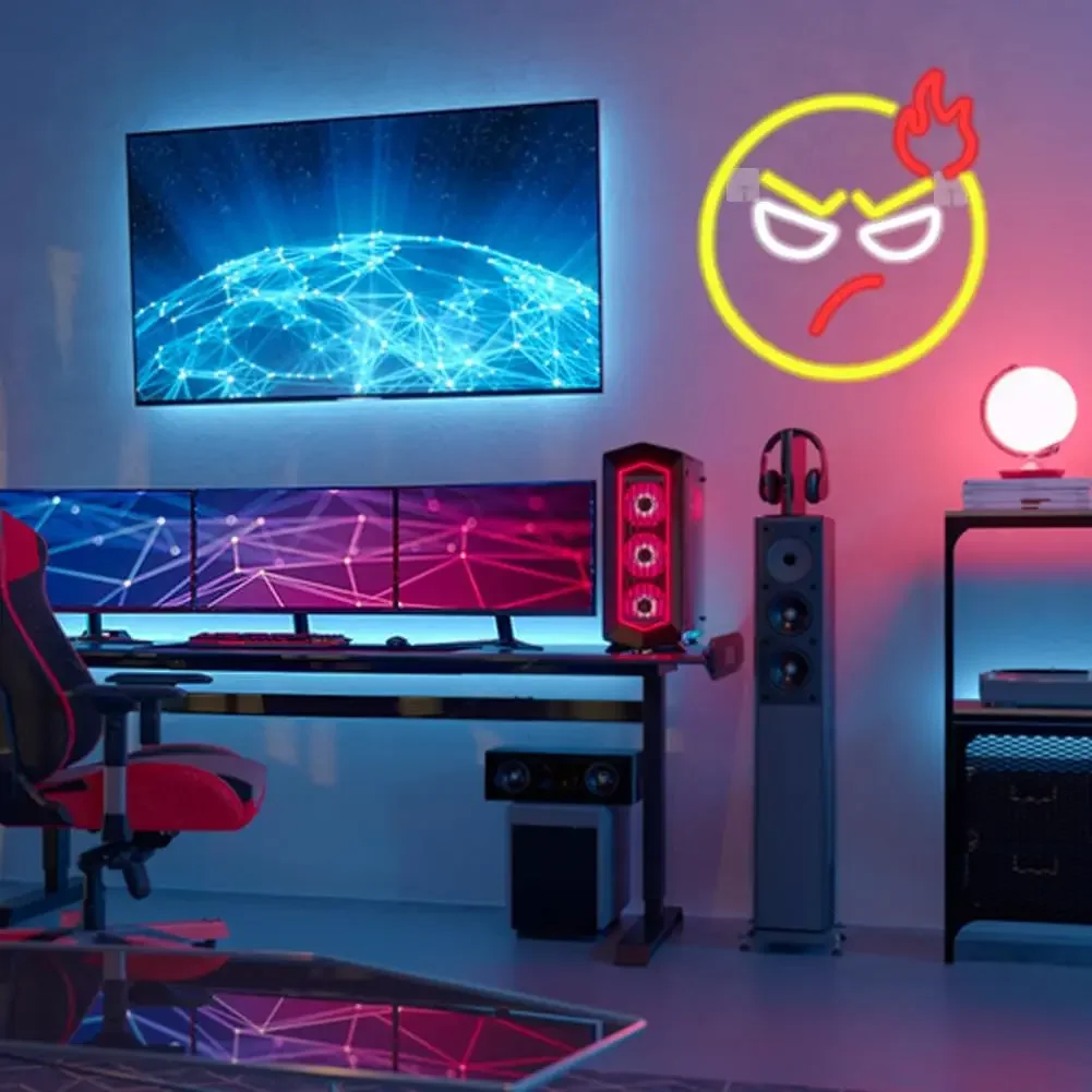 Angry Expression LED Neon Sign USB Dimmable Neon Light Sign for Gameroom Bedroom Bar Livingroom Birthday Party Gift Wall Decor