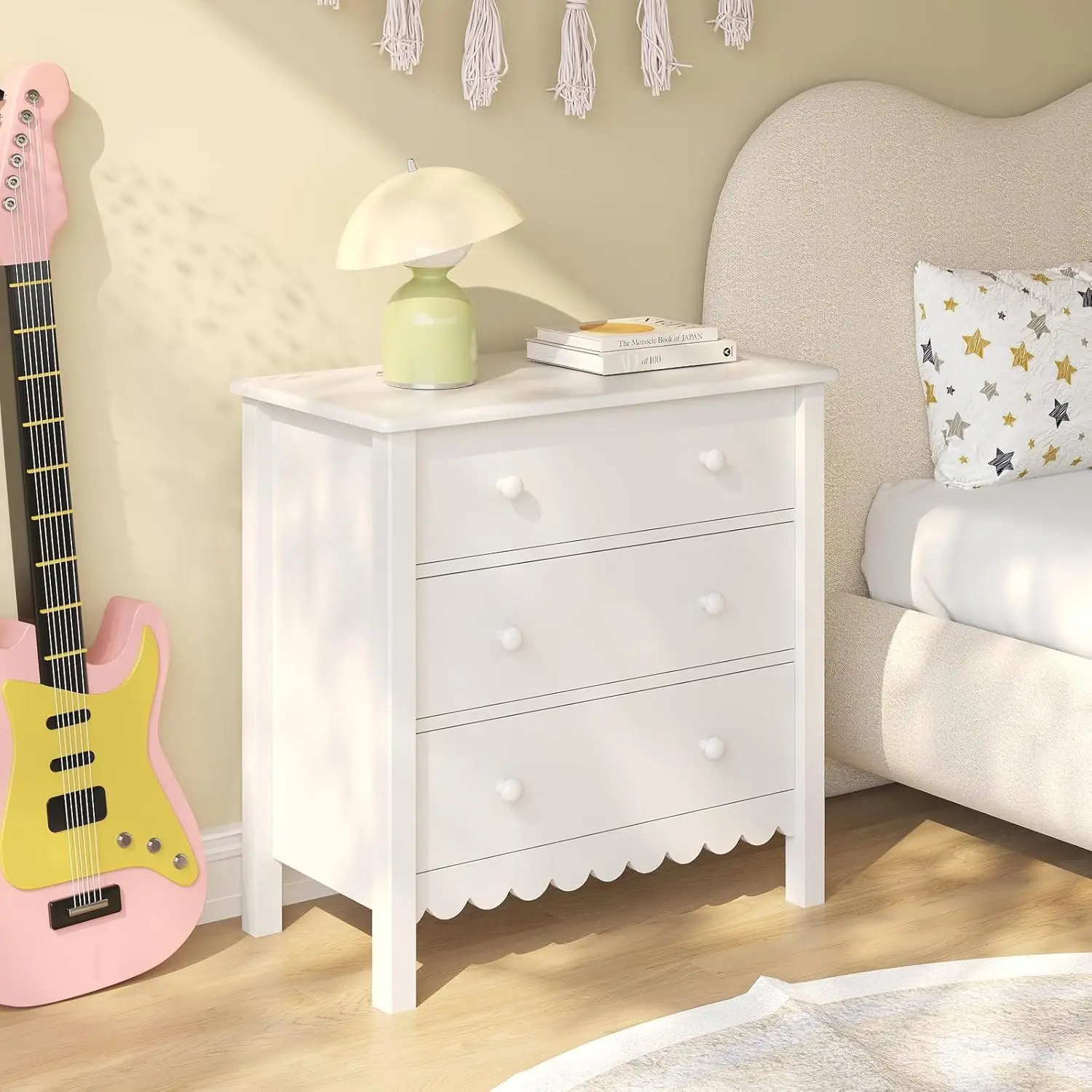 

White Nightstand With 3 Drawers, Modern Bedroom Night Stand, Large Bedside Table,27.56 X 13.78 X 26.97 Inches, Customized