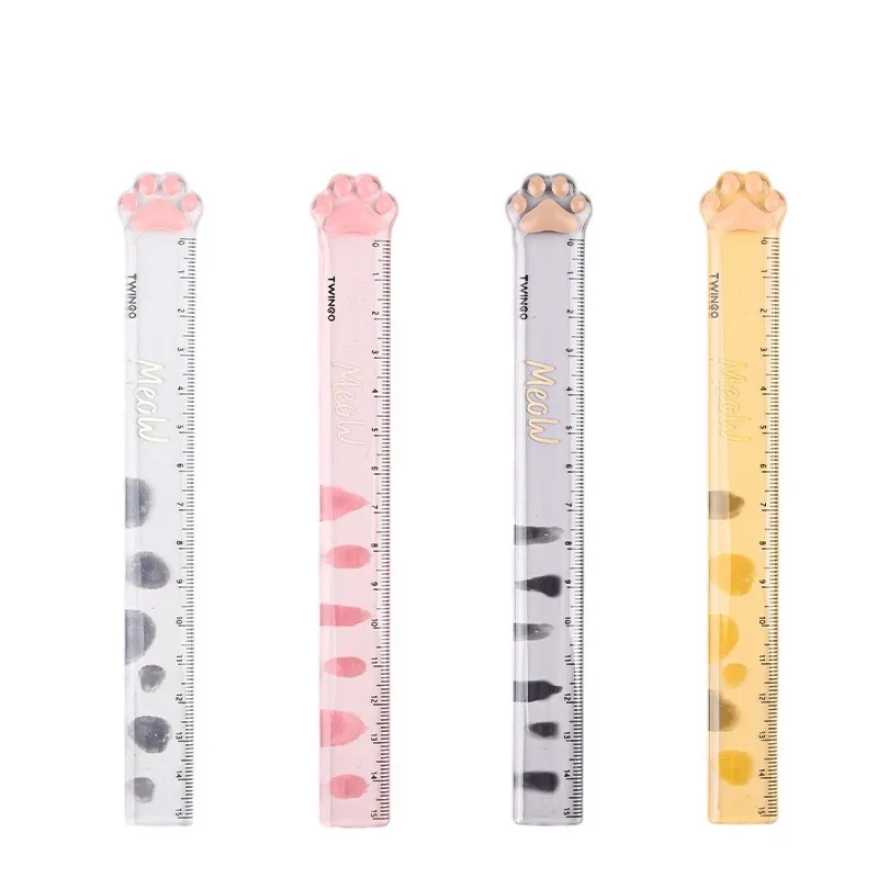 15cm Cute Cat Paw Shape Ruler Plastic Straight Rulers Kawaii School Office Supplies Planner Student Prize Measuring Drawing tool