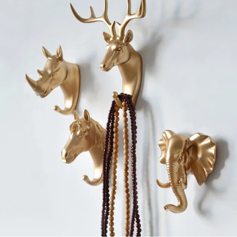 Animal Modeling Hooks Creative Vintage Wall Hanging Hook Hanging Clothes Hat Scarf Key Deer Horns Hanger Rack Walls Decoration