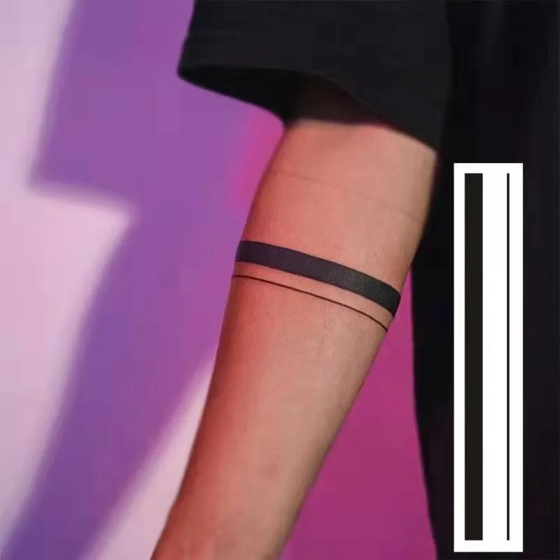 Black Stripe Waterproof Temporary Tattoo Stickers Male Arm Streak Line Punk Style Art Fake Tattoo Personality Leg Tattoo Female