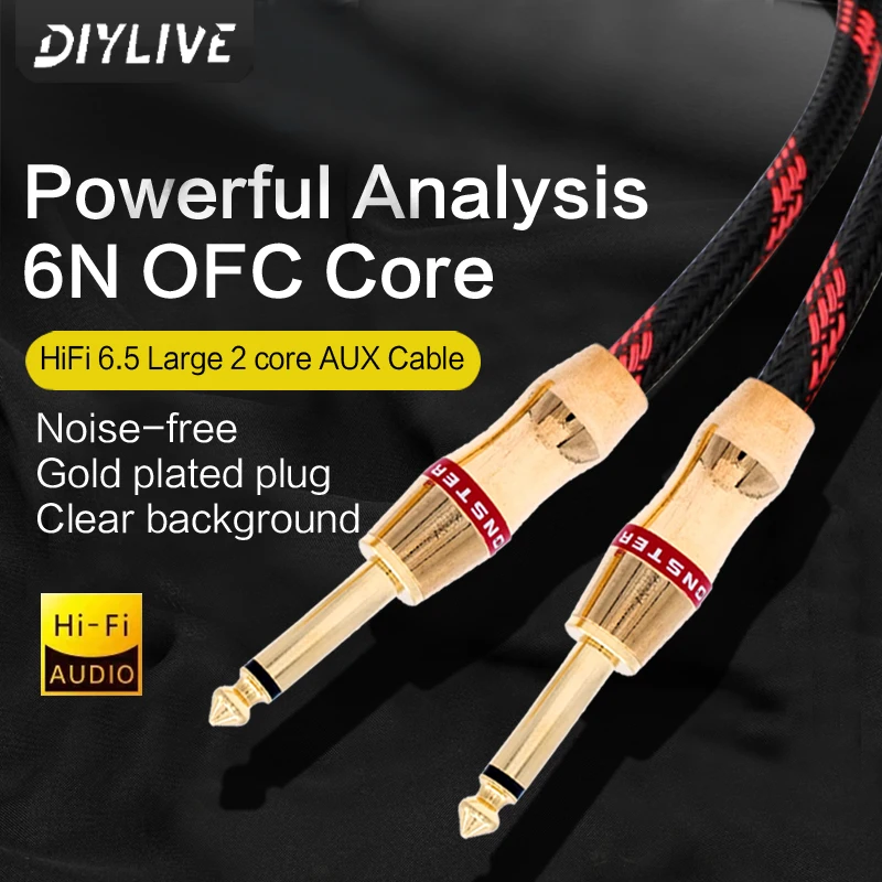 HiFi Aux Guitar Cable Mono Jack 6.5 OFC 130% Copper Shield Mesh 6.35 TS Jack Audio Cable Electronic Instruments Jack 6. 5 Cable