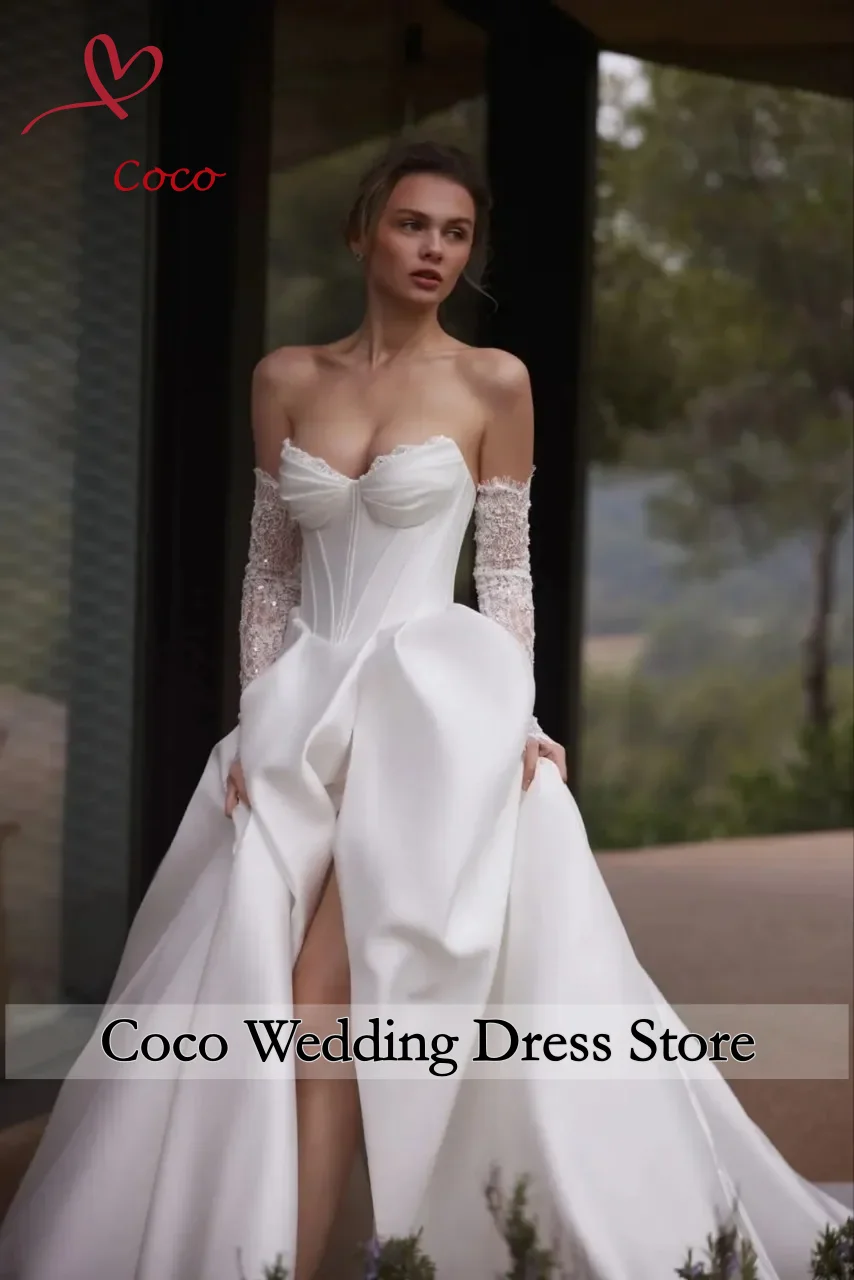 Customised Elegant Sweetheart Collar  Wedding Dresses Off The Shoulder Lace Printing Bridal Gowns Banquet Vestidos De Novias