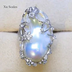 Natural Freshwater Large Baroque Shaped Pearl Exaggerated Ring S925 Sterling Silver European Fashion Personality Jewelry Gifts