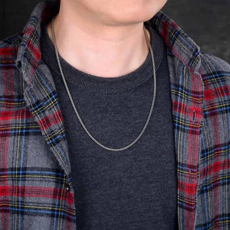 BOCAI New  S925 Silver Italian Chain Fashion Man and Woman Necklace Retro All-match 3MM Corn Sweater Chain