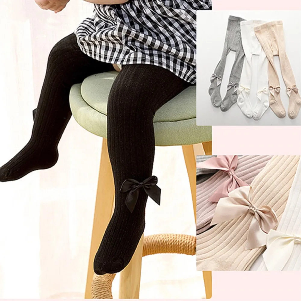 

Girls cotton bow pantyhose children cotton socks girl baby conjoined pantyhose baby knitted pants.