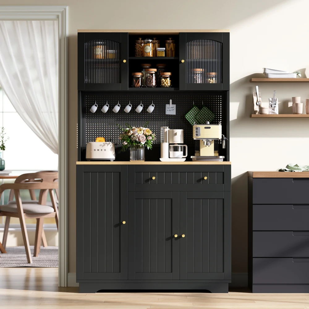 Vetrina moderna 103,5x40x180 cm con anta, mobile contenitore da cucina con ripiani regolabili e pannello posteriore forato, mobile alto e stretto per dispensa, ideale per cucina, soggiorno, corridoio,