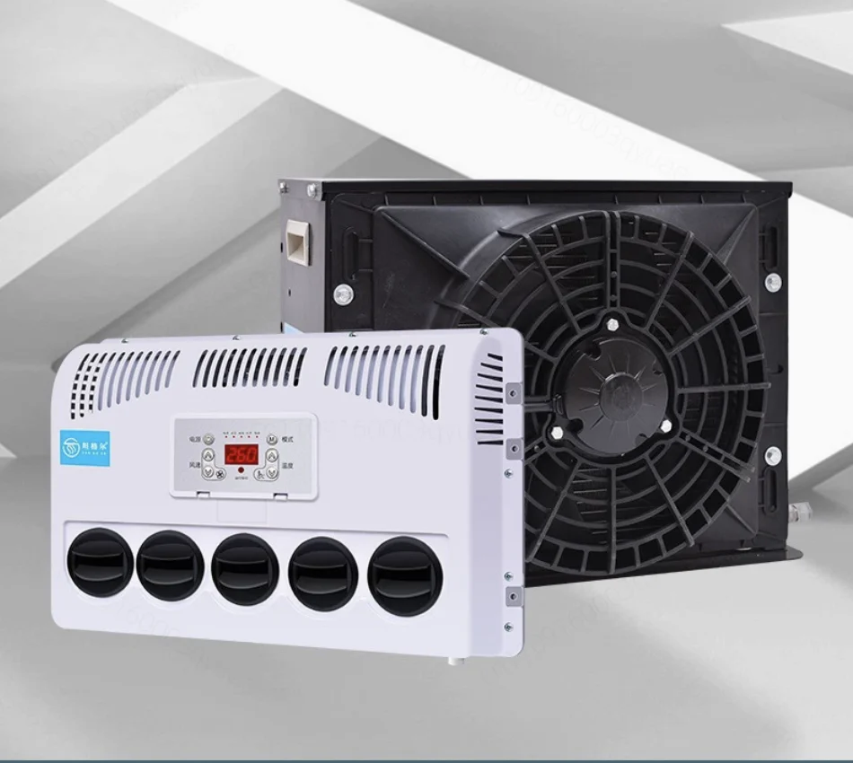 12V 24V Electric Car Air Conditioner, Integrated Refrigeration AC Unit for Truck Bus Excavator Harvester Cab