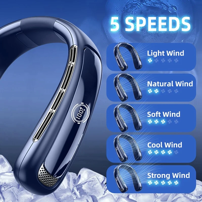 5200Mah Rechargeable Portable Neck Fan: 5-Speed, Bladeless & Light Weight Personal Air Conditioner For Men And Women Durable