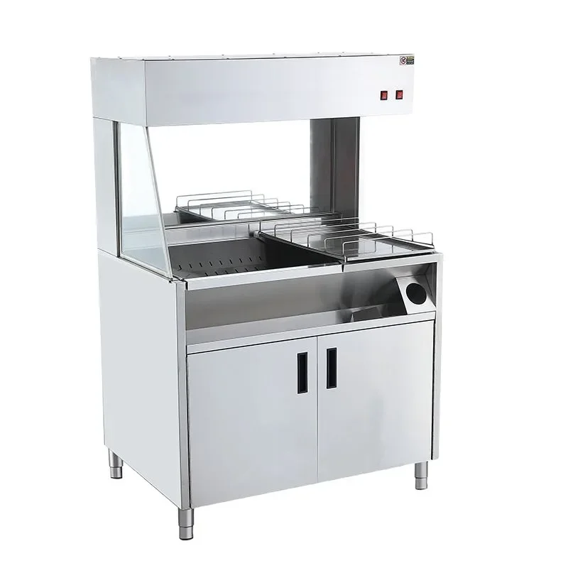 

Stainless steel fries workstation desktop chicken nuggets small crispy meat insulation table commercial fries display cabinet