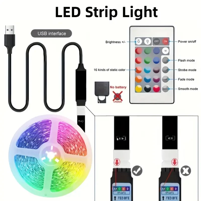 LED Strip Lights RGB 5050 5V 1M-40M 16 million colors RGB Led Strip Lighting Music Sync Color Changing for Party Home