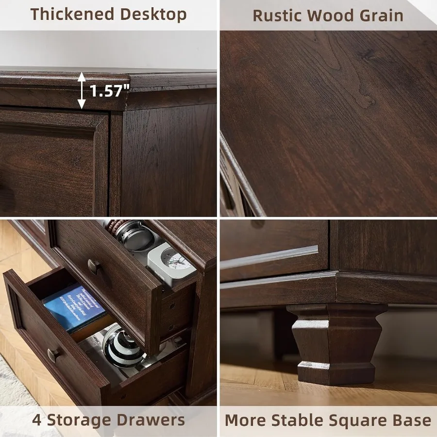 ตู้วางทีวีสไตล์บ้านไร่สำหรับห้องนั่งเล่น สีน้ำตาลแบบเรียบง่าย พร้อมตู้เก็บของ ตู้วางทีวีไม้พร้อมลิ้นชัก 4 ช่อง สไตล์โมเดิร์น