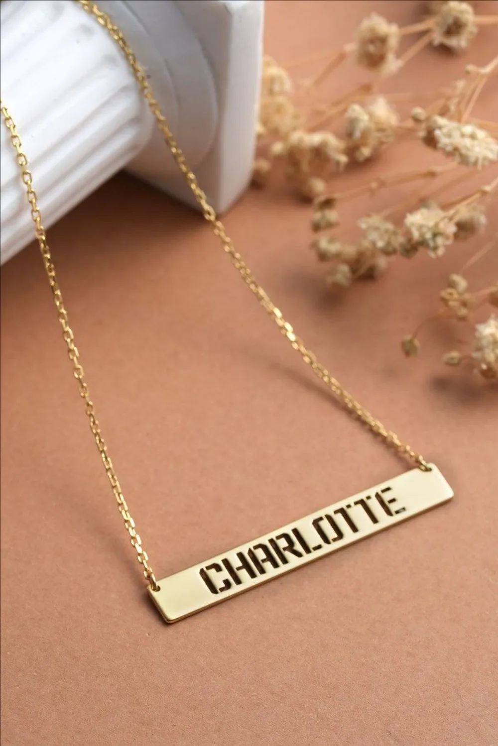 18K Gold Personalized Bar Name Necklace Minimalist Bar Necklace Personalized Gift For Her Bridesmaid Gift Gift For Wife