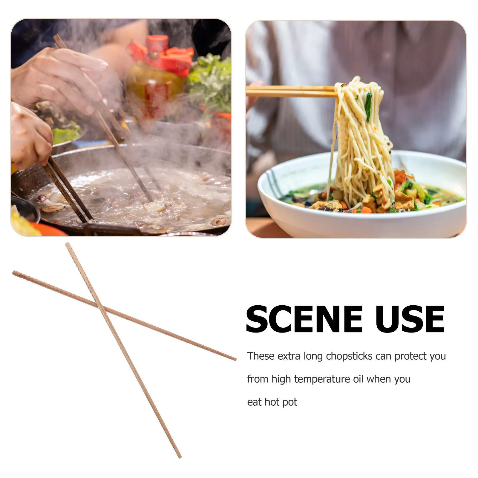 1Pair Extra Long Wooden Cooking Chopsticks Natural Wood Reusable Classic Style Saibashi Chopsticks for Hot Pot Deep Frying