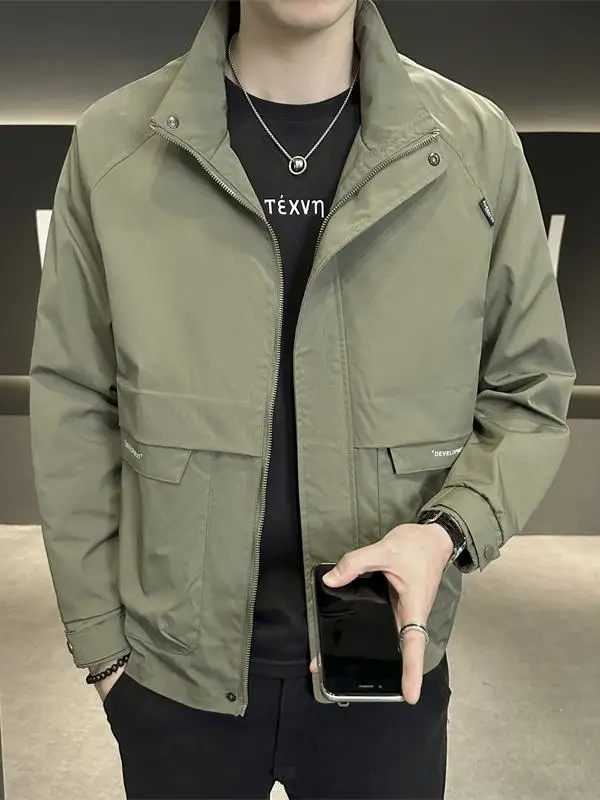 

Мужская повседневная куртка-жакет с воротником-стойкой на весну-осень, новая коллекция 2024 года, легкая, универсальная, молодежная, для работы и отдыха