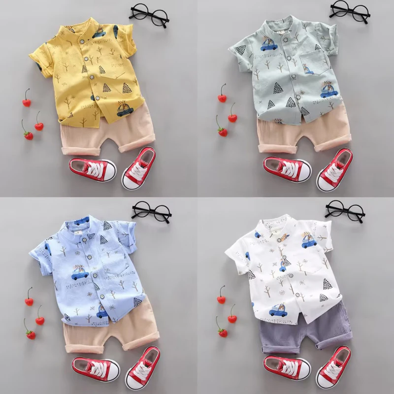 Fashion 2Pcs Baby Boy\'s Suit Summer Printed Clothes Set Shirt Top Shorts Baby Clothing Set For Boys Infant Suits Kids Clothes