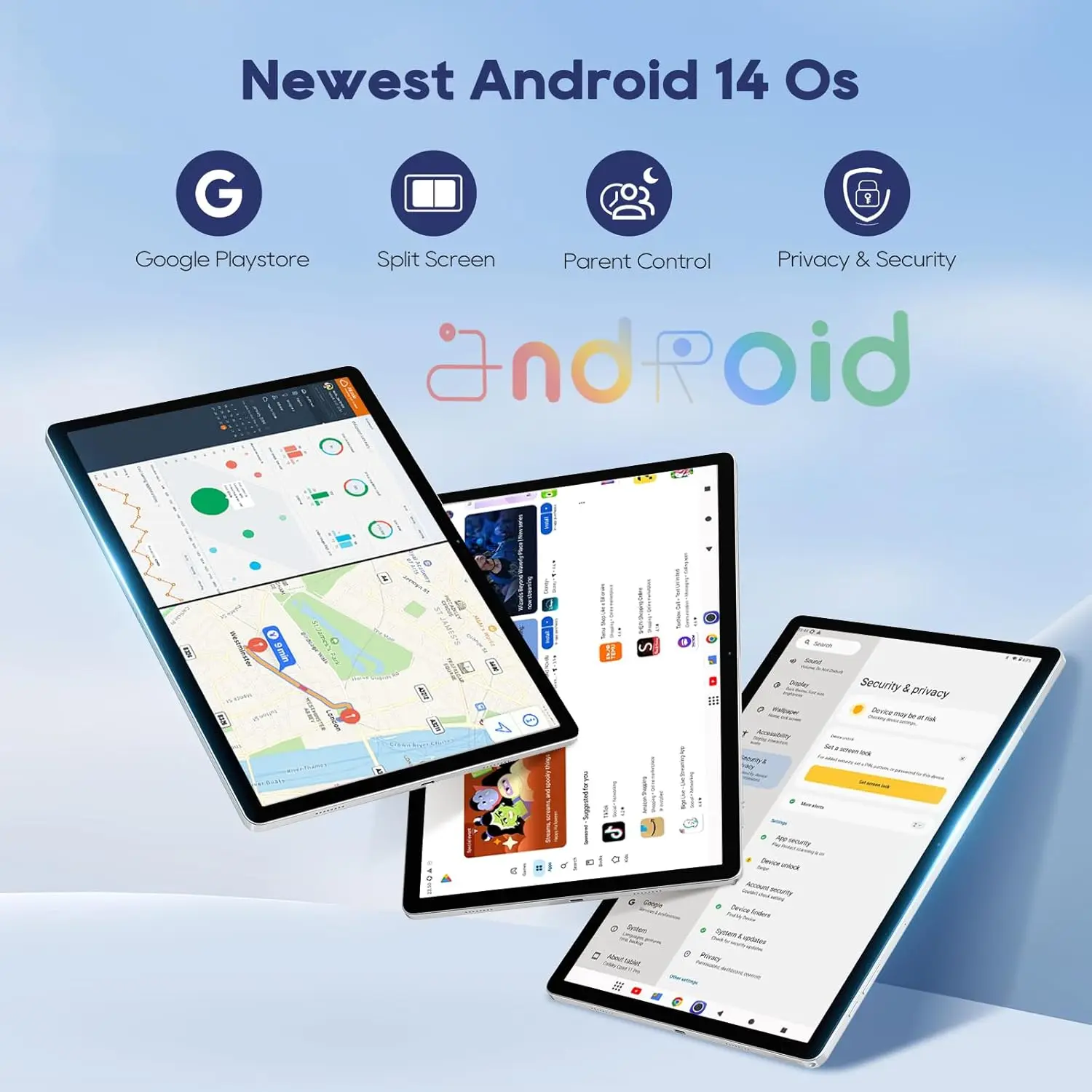 شاشة كبيرة 14 بوصة تعمل بنظام أندرويد 14 تابلت 1200 × 1920 IPS FHD دقة عرض منفذ Type-C بطارية طويلة 12000 مللي أمبير في الساعة واي فاي 6 بلوتوث #5