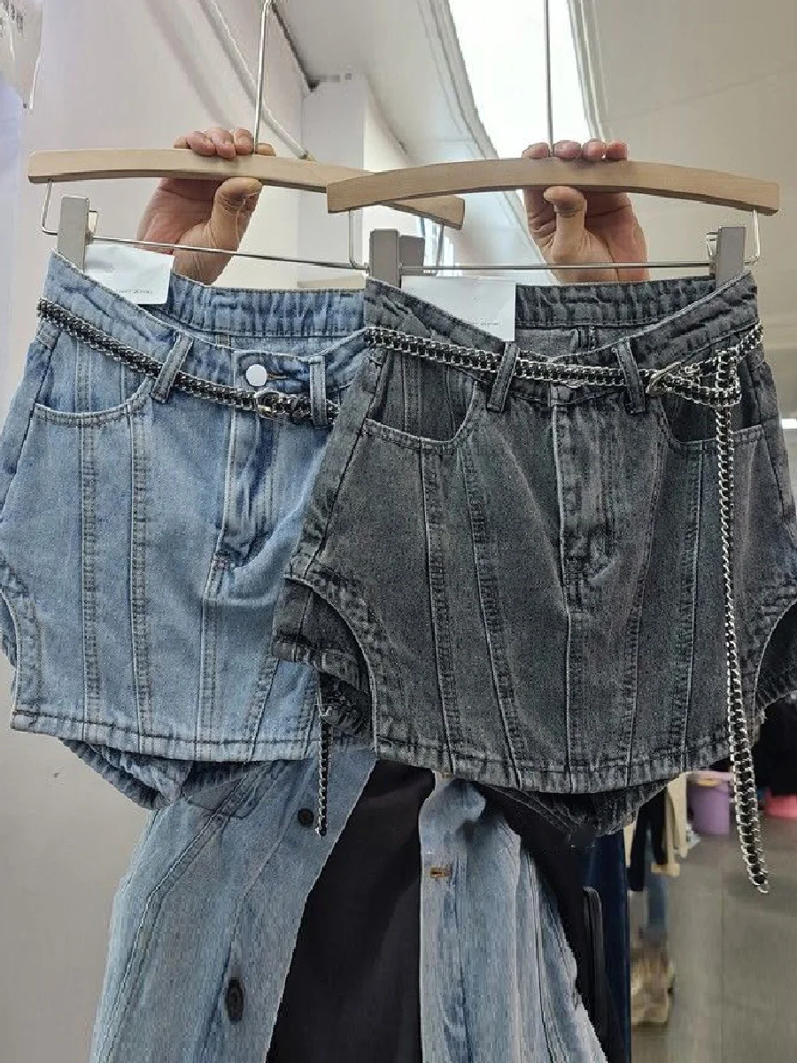 

Джинсовые брюки-юбка с высокой талией для женщин, летние, новые, свободные, больших размеров, утягивающие, с элементами юбки, повседневные, широкие джинсы