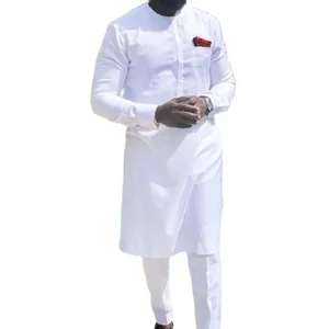 Nigerianische Hemden mit Herrenhosen, solide weiße Hosen, Männeranzüge, afrikanische Partykleidung, afrikanische Kleidung 8 Hauptverkäufe Nigeria Shirt - №4