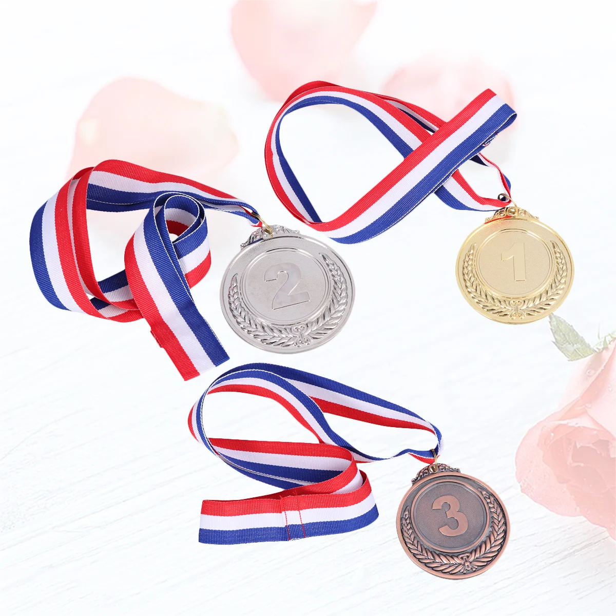 

3pcs Metal Award Medals with Neck Ribbon Wheats Winner Medal for Sports Games Competition (Golden, Silver, Bronze)