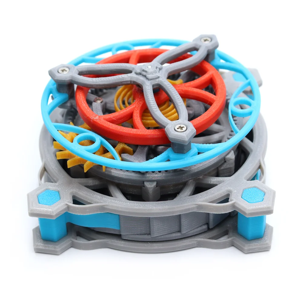 3D printed tourbillon model, mechanical gear transmission principle, mainspring power device, science museum, children's palace