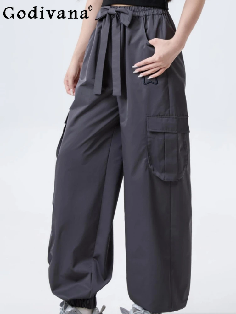 Dolce moda fresca dolce fiocco bello versatile pantaloni per il tempo libero donna autunno pantaloni larghi ricamati tridimensionali larghi
