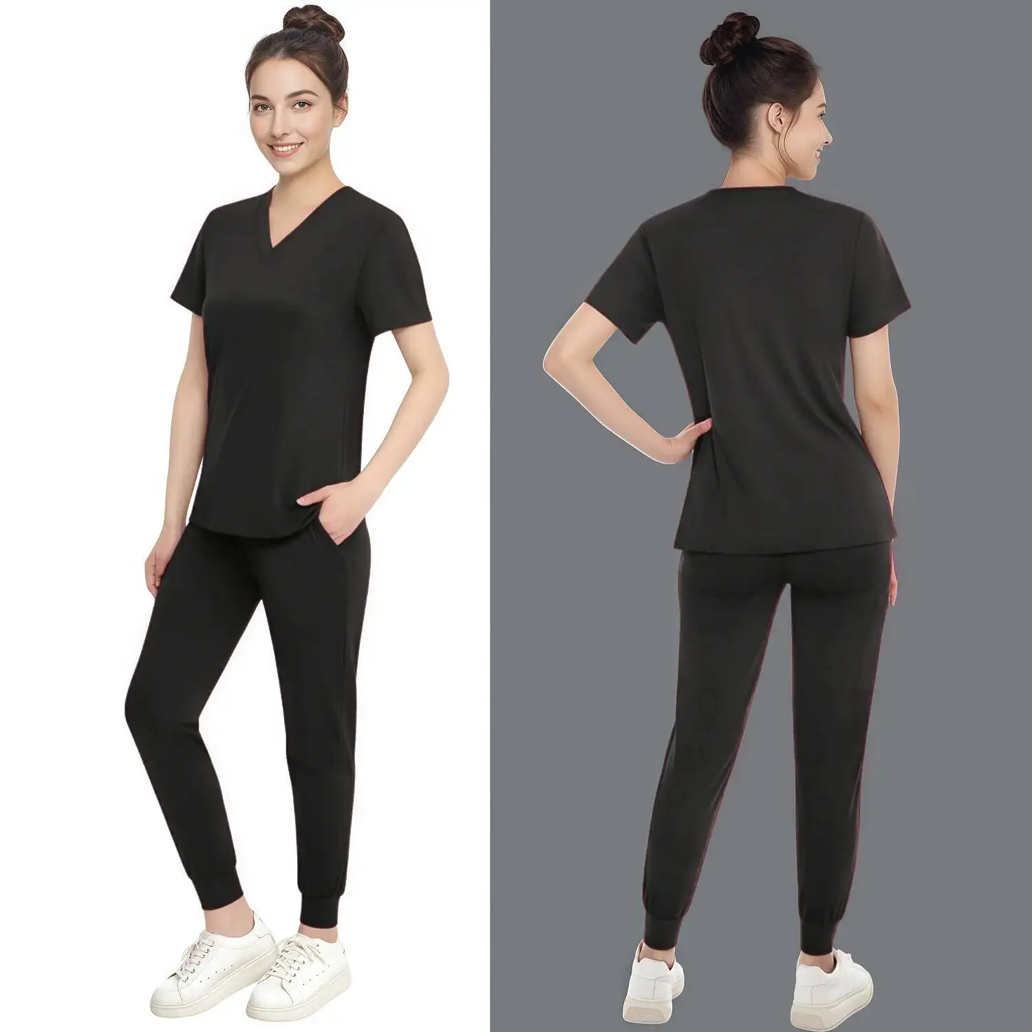 

Multicolour Jogger Suit Doctor Nursing Uniforms Medical Clinical Clothes Short Sleeve V-Neck Tops Pocket Pants Nurse Scrubs Set