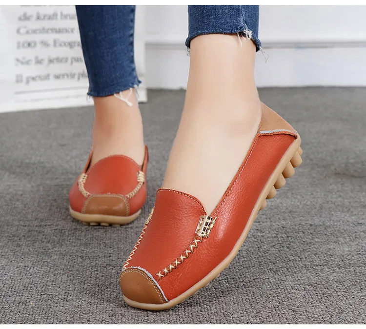 Genuine Leather Women Flats Shoes  Spring Autumn Female Moccasins Shoes Slip On Loafers Ballerina Shoe Ladies Ballet Bowtie Shoe