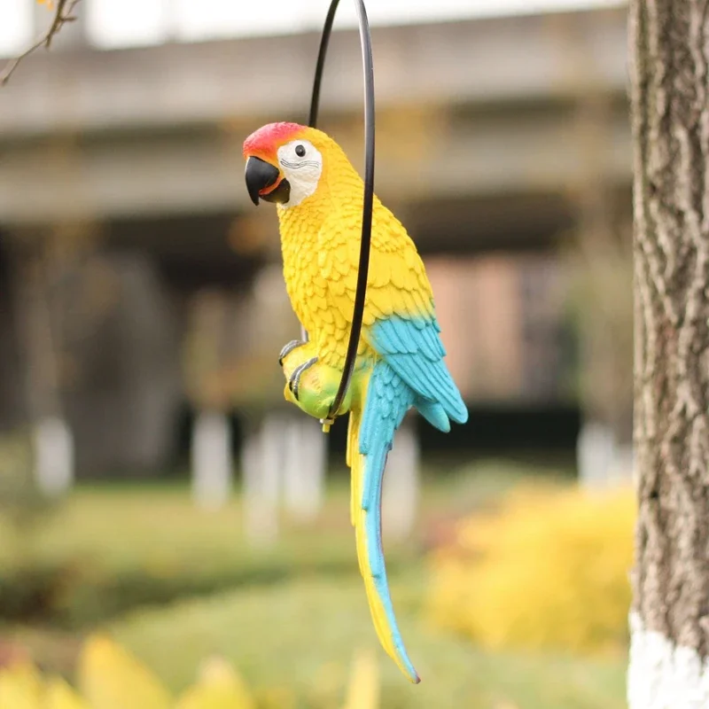 Simulation Resin Birds Iron Ring Parrot Ornaments, Garden Figurines Crafts, Villa, Outdoor Courtyard Tree Decor Accessories