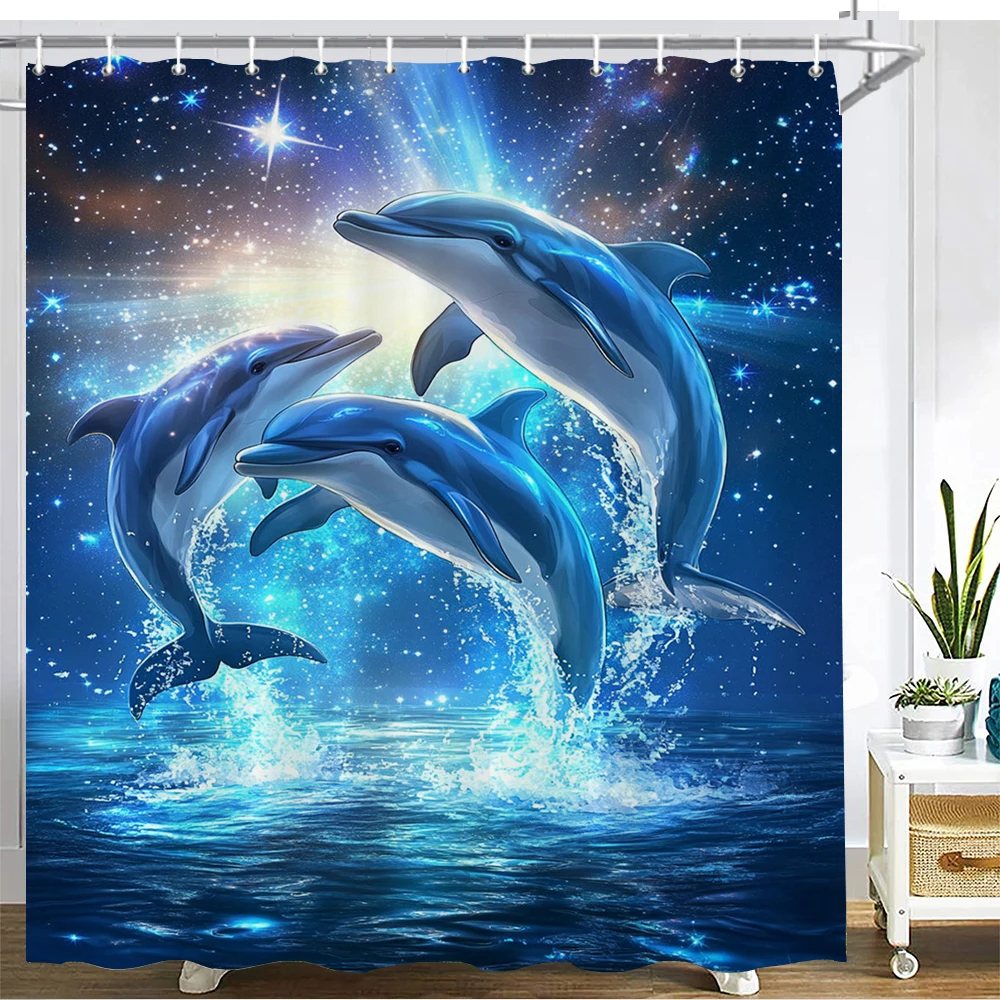 

Marine underwater world Shower Curtain 3D Printed Fabric ocean and dolphin Bathroom Curtain Home Decor Curtain With Hooks