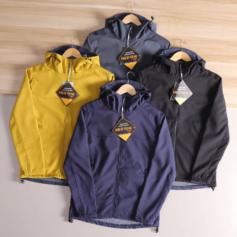 

Outdoor Men's Casual Fce-Lined Hooded Softell Jaet Windproof Waterproof Autumn Winter Long Sve Zipper Closure Coat