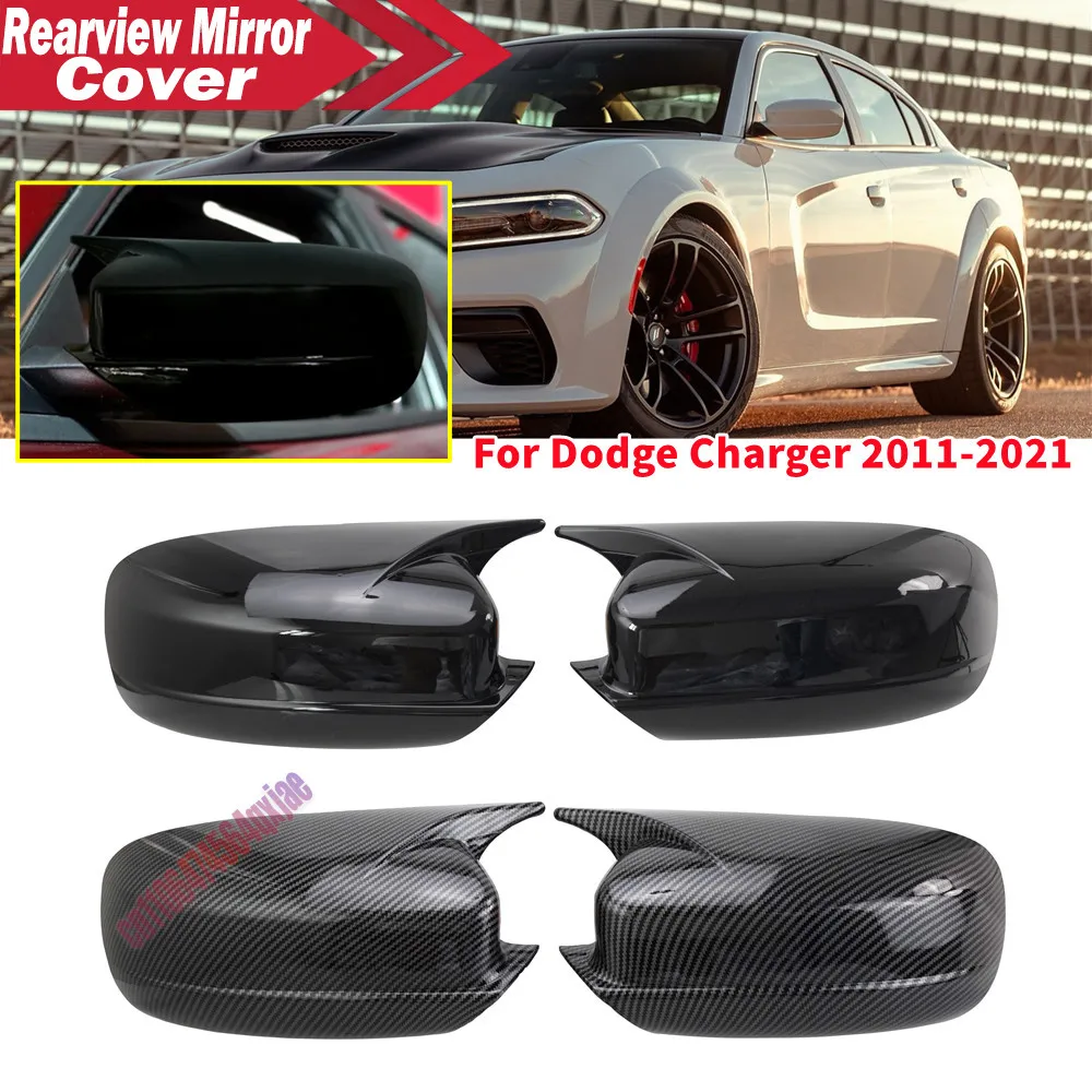 For Dodge Charger 2011-2021 ABS Car Rearview Side Mirror Cover Wing Cap Exterior Door Housing Trim Adhesive Sticker