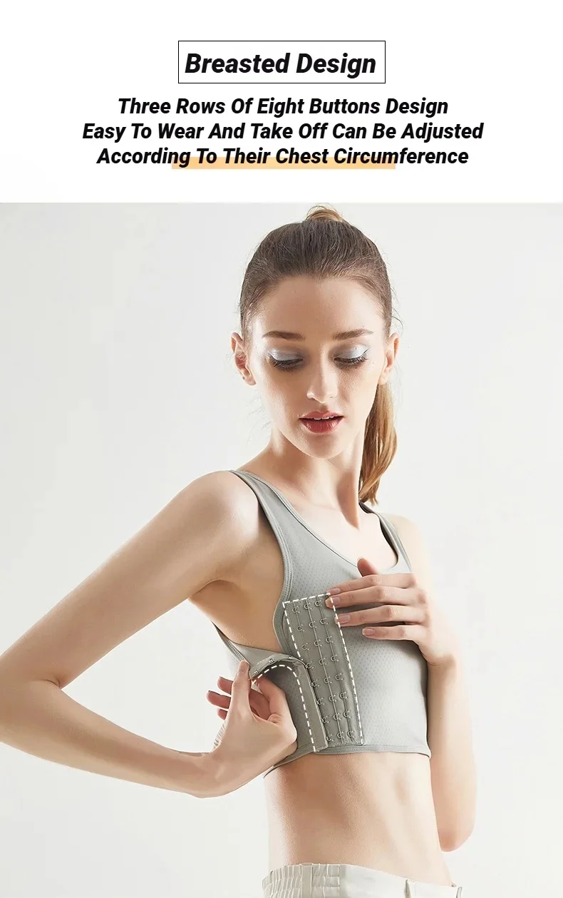 CHUANGERM Tomboy Damen Atmungsaktiver Brust-Binder mit Seitenschnalle, Kurzes Weste-Oberteil, Unterwäsche, Tanktop, Drahtlos, Wickel-Bandagen, Flach – Detail 5