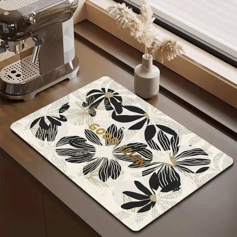 VIKAMA ins Abstract Art Tableware Drain Mat, Absorbent and Quick-Drying Sink and Countertop Mat, Home Decor