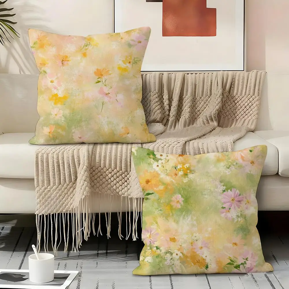 French Flower Pillow Case Linen Pillow Covers Cover For Couch Living Room Bench Patio Floor Linen Home Decor
