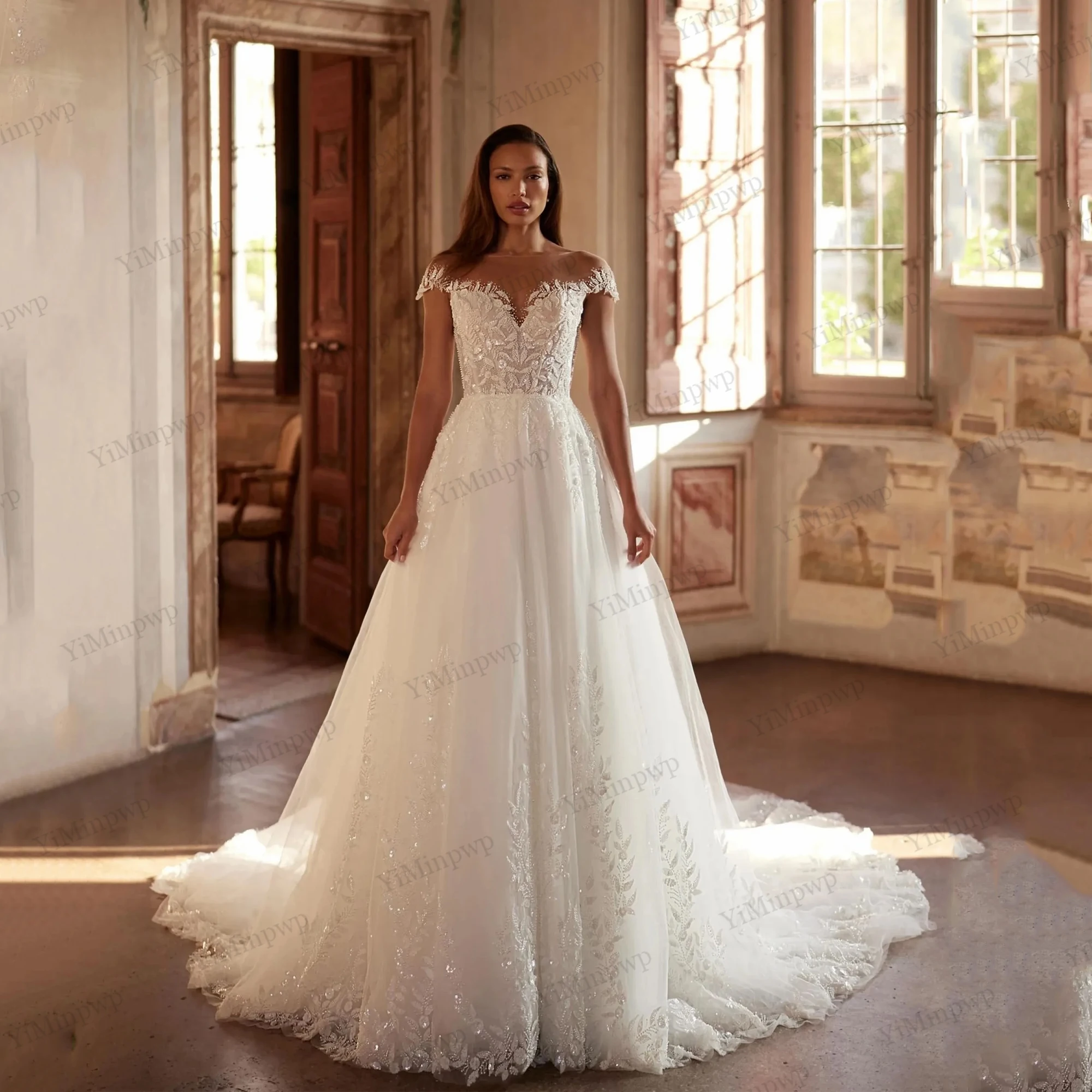 

Civil Wedding Dresses Beaded Applique Short Applique Backless Scoop Neck Bride Gowns Shiny vestidos de novia 2026 Customized