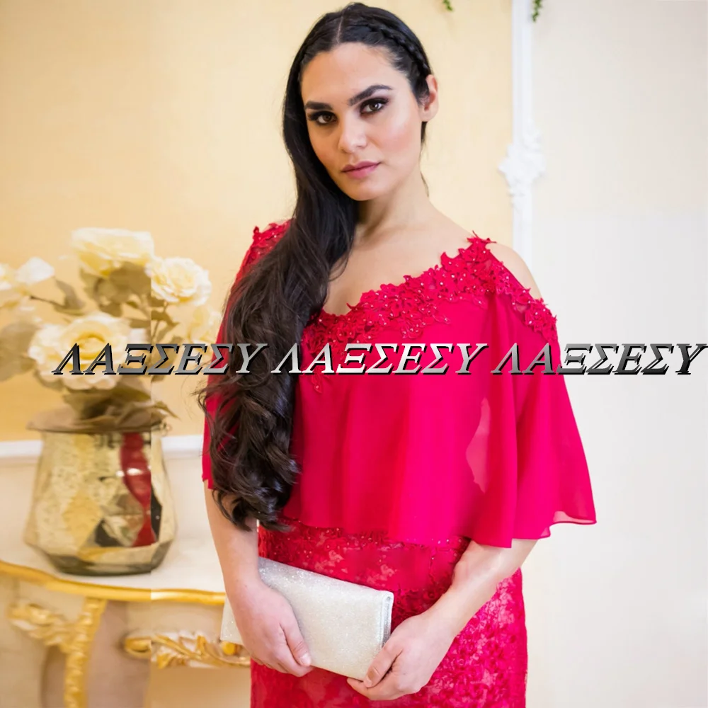 Laxsesu Graceful Red Mother Of The Bride Dress Half Sleeves Floor Length Wedding Party Dresses Lace Mother Dress 2022