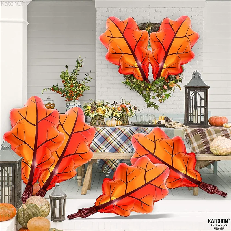 10 Pcs Maple Leaves Balloons Thanksgiving Foil Balloons for Birthday Party and Autumn Decorations Orange