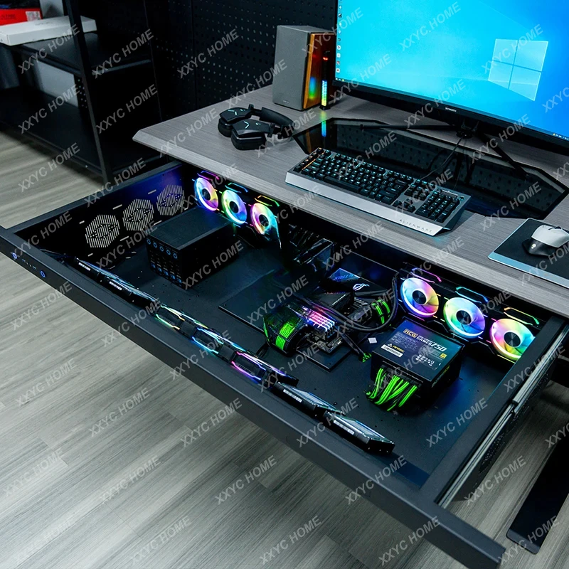 Transparent desktop assembly machine, drawer type large chassis, electric lifting e-sports table