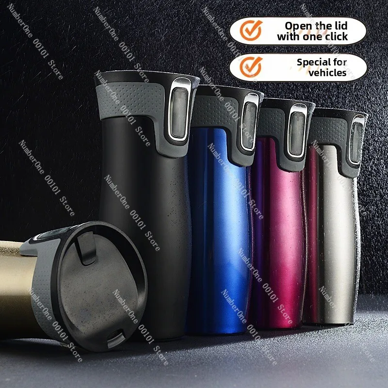 Tasse thermos à couvercle ouvert en un clic |   Tasse de voiture portable sous vide en acier inoxydable double couche de haute valeur