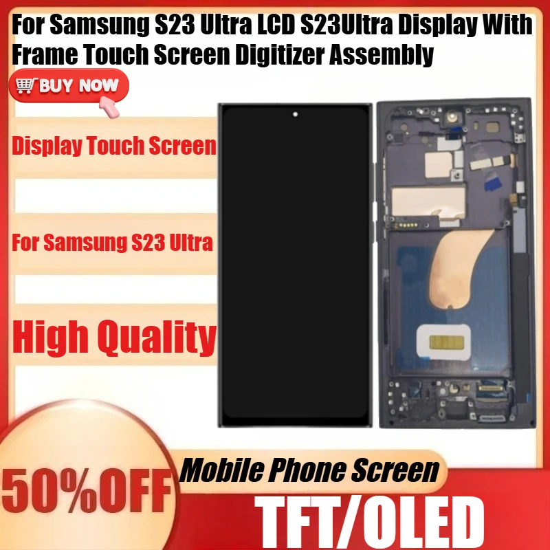 

Новый TFT/OLED дисплей для Samsung S23 Ultra с рамкой, сенсорным экраном и дигитайзером в сборе