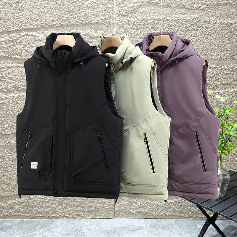 

Couple Sports Cycling Vests Winter New Thickened Warm Waistcoats Fashionable Casual Vest Jackets Mens Windproof Hooded Work Vest
