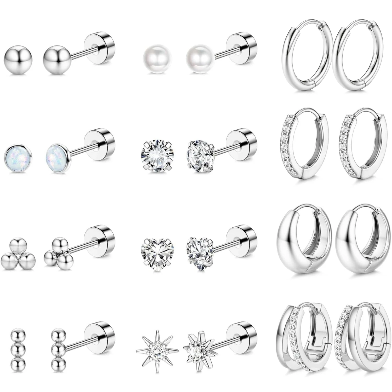Bobisty 1 Paar Ohrstecker mit flacher Rückseite für Damen und Herren, hypoallergene Creolen, Stapel, Knorpel-Helix-Piercing-Schmuck