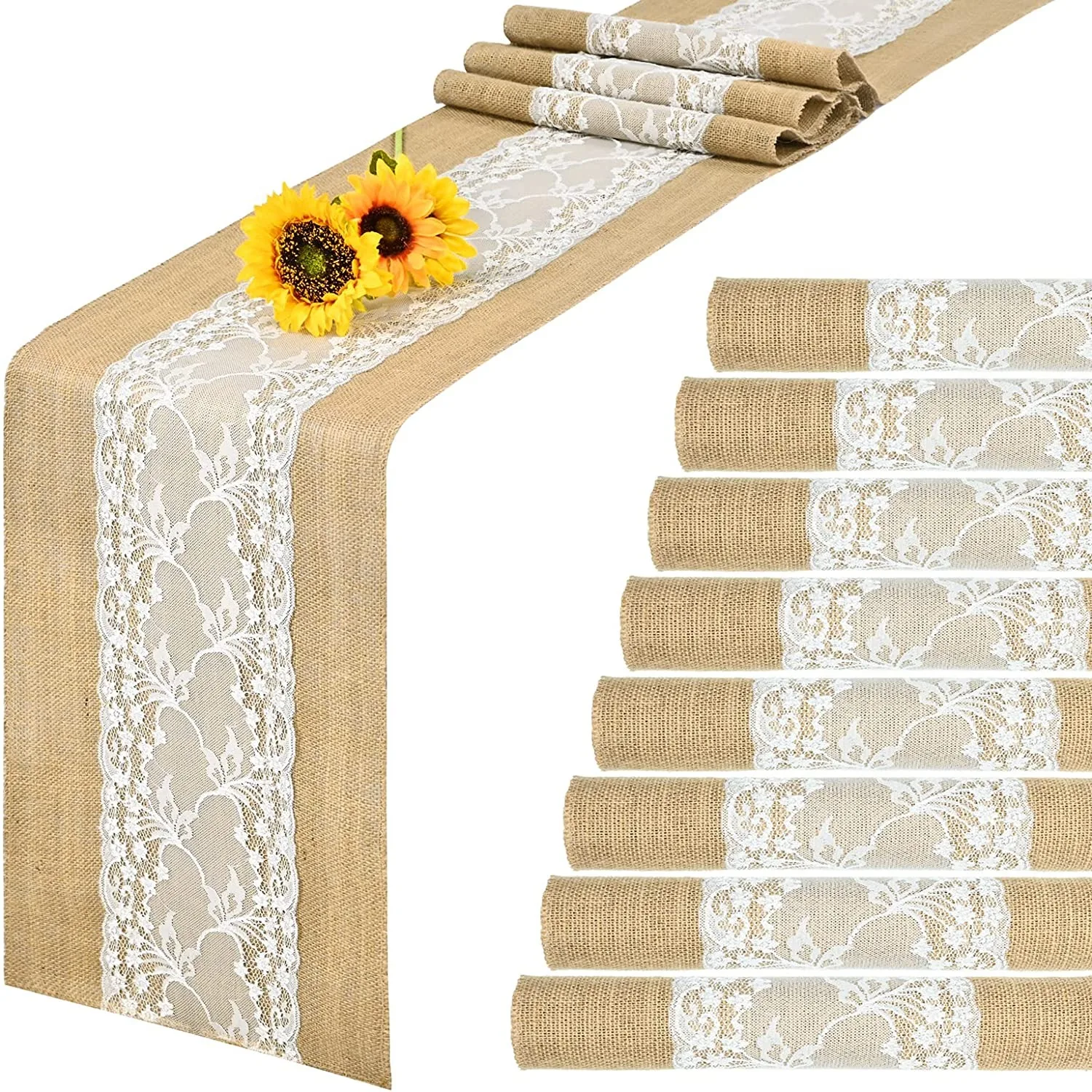 

5 Pack Burlap Lace Table Runner 12inch Rustic Natural Jute Hessian Table Runner for Wedding Decoration for Parties,Thanksgiving