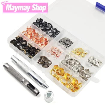 금속 구멍 그로밋 링 와셔 펀치 도구 키트, 가죽 공예 의류 벨트 모자 신발 가방 액세서리, 4mm 100 세트