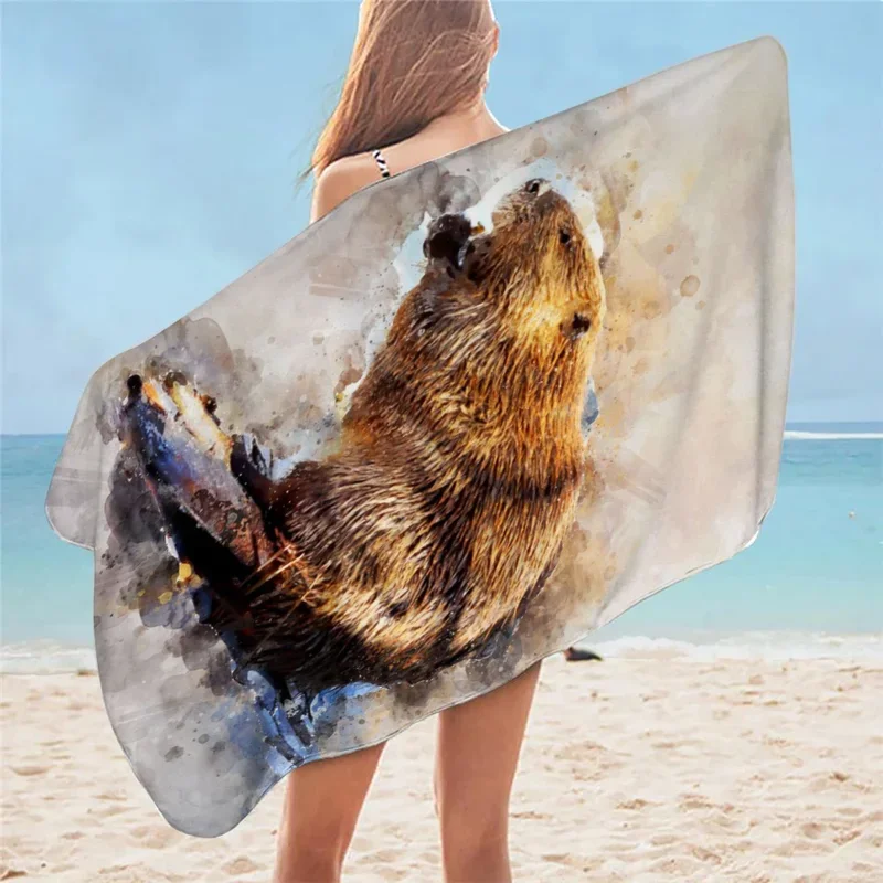 Amerikaanse Bever Aquarel Snelle Droge Handdoek Draagbare Ultralichte Ademende Badhanddoek Strand Camping Wandelen Zwemdoek