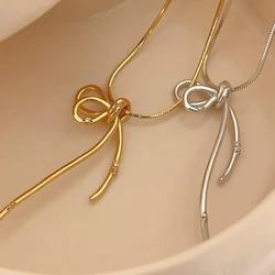 Bow Necklace For Women 2024 Hot Style Fashion Gold Color Stainless Zircon Bow-knot Pendant Choker Waterproof Jewelry Party Gift