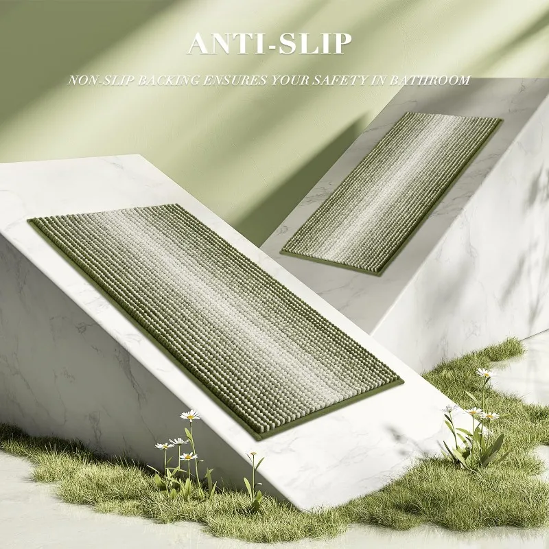 Bathroom Rugs And Mats Sets, 2 Piece Thick Absorbent Chenille Bath Mat Rug Set Non Slip, Soft Shaggy Bath Room Floor Mat