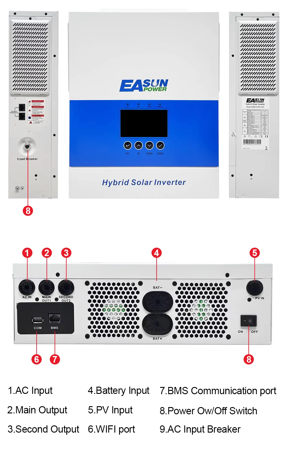 EASUN 6,5KW Hybrid-Solarwechselrichter 48V 230V 120A MPPT-Solarladegerät PV-Eingang 500V Reiner Sinus-Wechselrichter mit WLAN-Unterstützung Parallelbetrieb – Detail 8